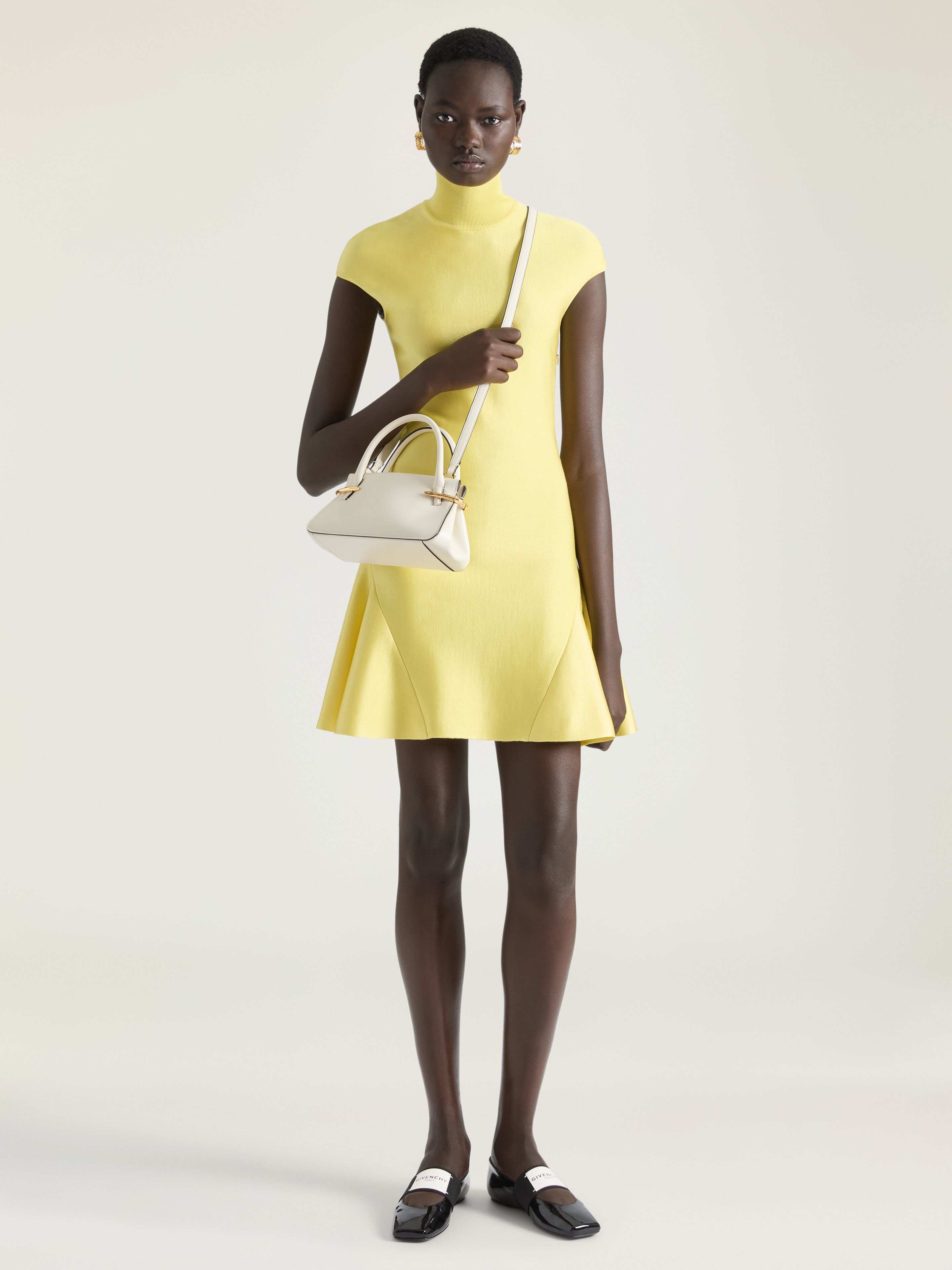 Mini dress with flared skirt in wool viscose